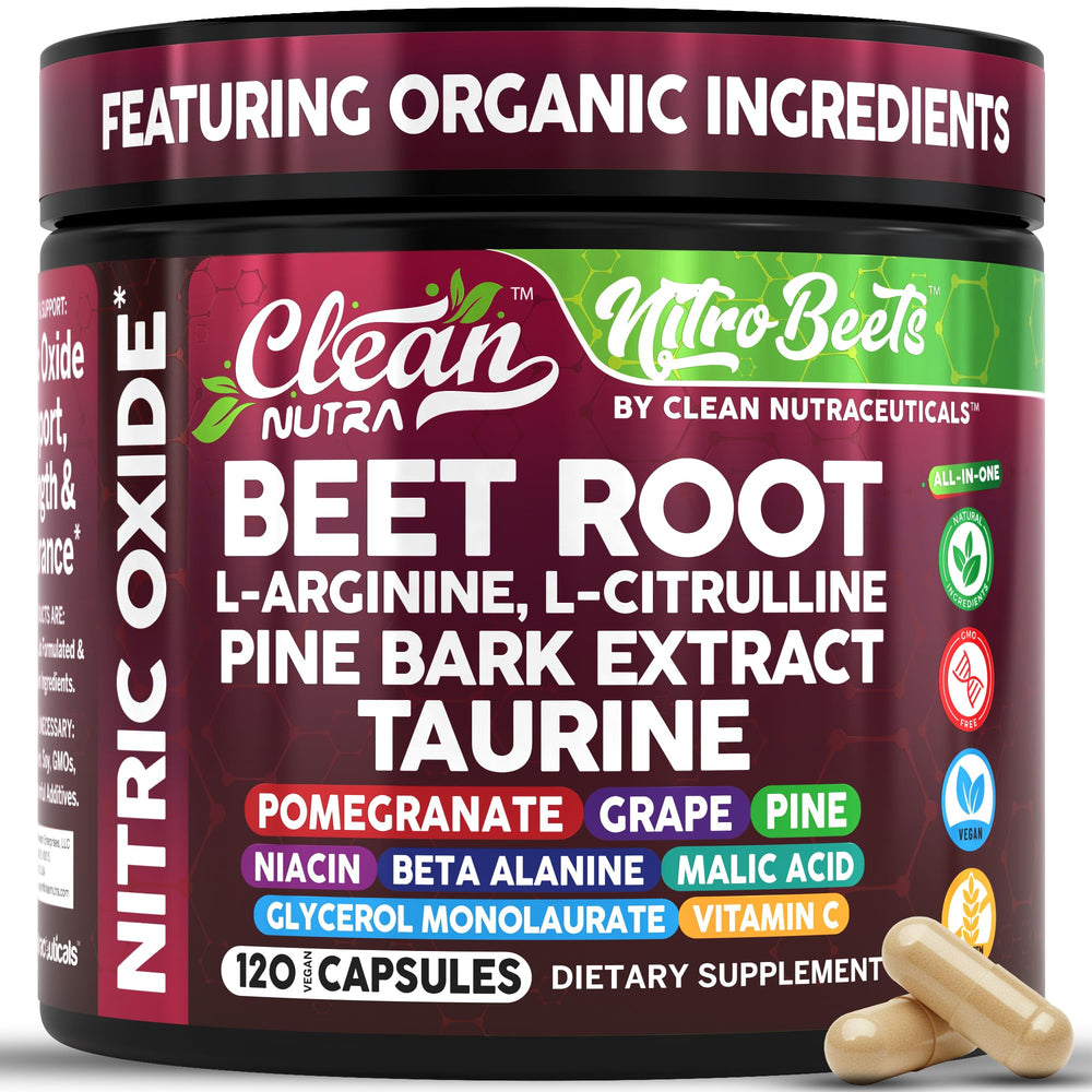 Clean Nutra Beet Root Capsules bottle shows convenient vegan pre-workout support