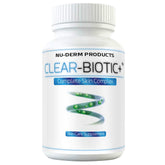 Clear-Biotic acne bottle front shows probiotic formula for clearer skin