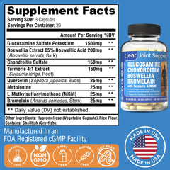Clear Probiotics bottle back showing turmeric and boswellia profile for flexibility.