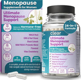 Clear Probiotics menopause bottle front view promoting daily balance.
