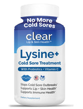 Clear Probiotics Lysine capsules bottle shot for daily immune support.