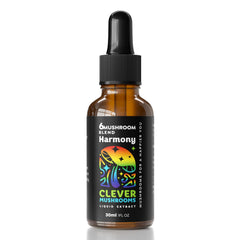 CLEVER MUSHROOMS 6 Blend bottle highlighting a potent mix for immune support and energy.