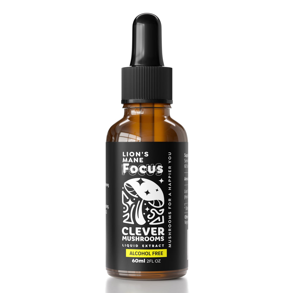 Clever Mushrooms Lion's Mane tincture bottle for focus and memory support.