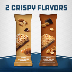 CLIF BUILDERS Crispy Almond Salted Caramel bar in hand during workout break