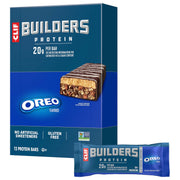 CLIF BUILDERS Oreo-flavored bar pack ready for gym bag and post-workout recovery