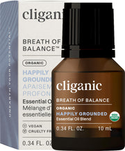 Cliganic Balance bottle close-up highlighting pure essential oil blend.