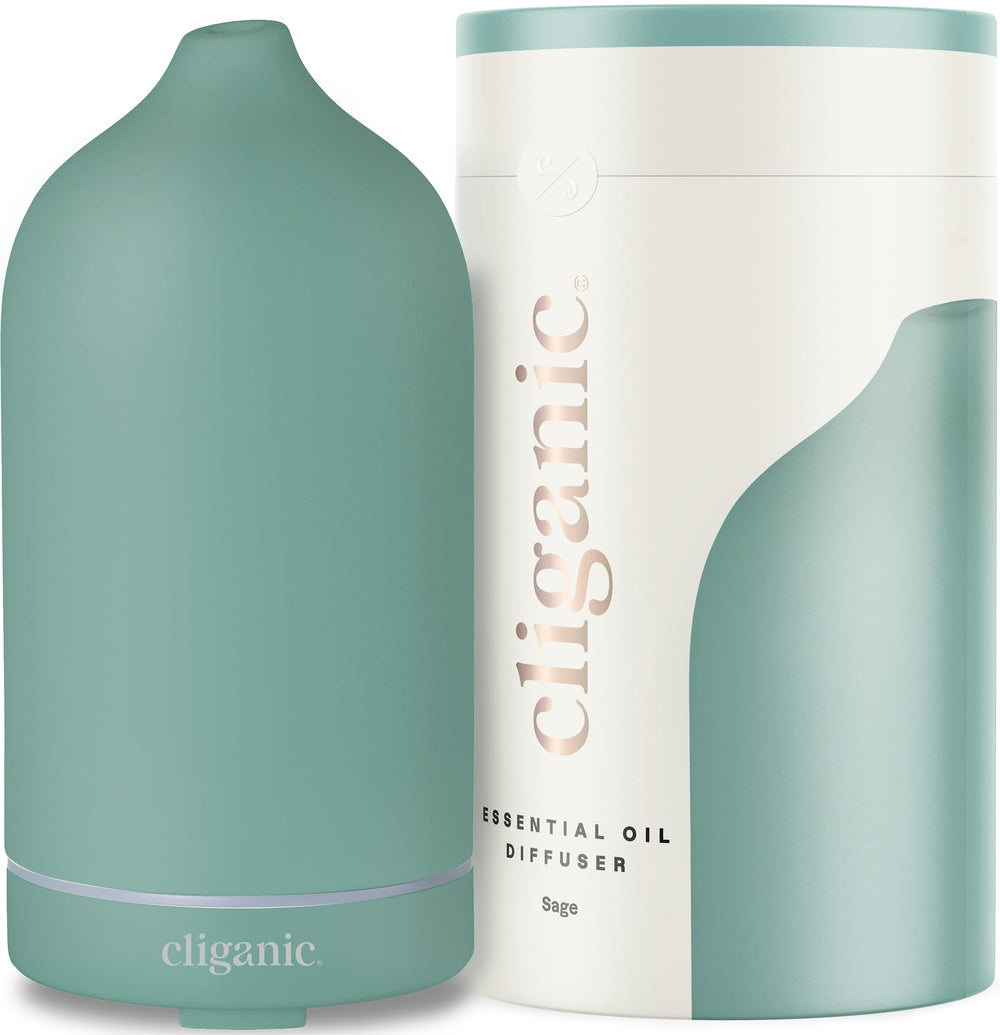Cliganic ceramic diffuser in Sage adds subtle decor while dispersing essential oils at home.