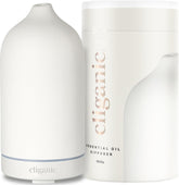 Cliganic Ceramic Diffuser in white, front view, enhances living spaces with subtle aroma diffusion