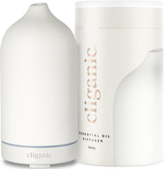 Cliganic Ceramic Diffuser in white, front view, enhances living spaces with subtle aroma diffusion