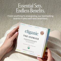 Cliganic eucalyptus oil bottle with cooling notes for invigorating diffusions.