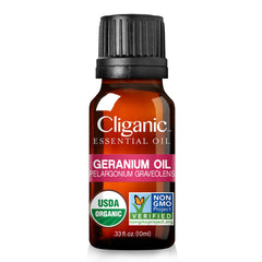 Cliganic Geranium Essential Oil dropper for easy dosage and control.