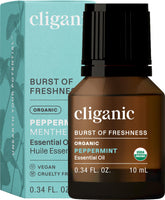 Cliganic Organic Peppermint Oil bottle showing pure aroma for aromatherapy