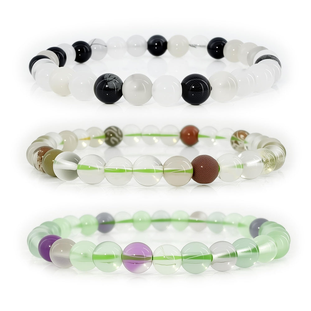 Clilopoal healing crystal bracelet close-up shows natural gemstones for calming energy.