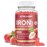 CNCHEF Iron Gummies bottle front showing peach flavor for daily iron support.