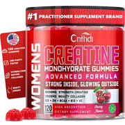 CNFHDI creatine gummies bottle on white surface signaling strength support.