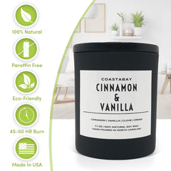 CoastaBay Cinnamon and Vanilla candle lit for a warm, inviting ambiance
