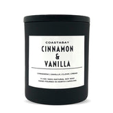 CoastaBay Cinnamon and Vanilla candle on shelf adds cozy fragrance to home