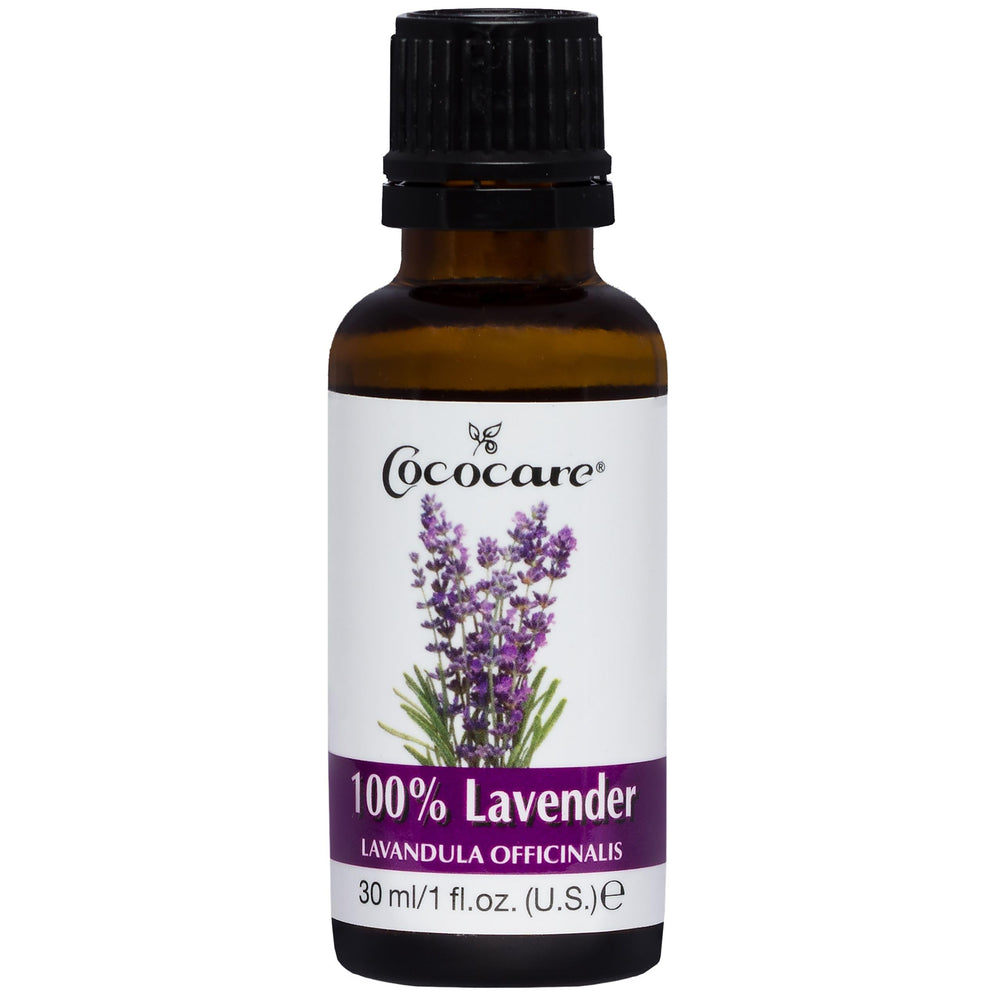COCOCARE lavender oil bottle; pure essential oil for skin and hair care.