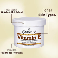 COCOCARE Vitamin E Super Rich cream texture closeup suggests smooth, gentle moisture for sensitive skin