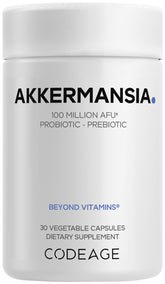 Codeage Akkermansia Synbiotic bottle shown for daily probiotic use