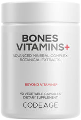 Codeage Bones Vitamins+ bottle front showing a comprehensive daily nutrient blend for bone health