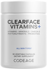 Codeage Clearface supplement bottle front view for skin nourishment.