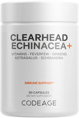 Codeage Clearhead echinacea bottle showing a comprehensive botanical blend for daily wellness.
