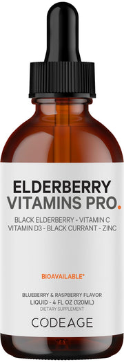 Codeage Elderberry Vitamins Pro bottle showing convenient daily supplement for all ages