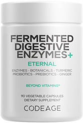Codeage Fermented Digestive Enzymes bottle with a broad enzyme blend for daily support.