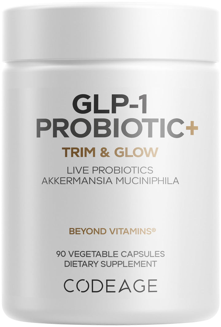 Codeage GLP-1 Probiotic+ bottle showing the complete formula for digestive balance