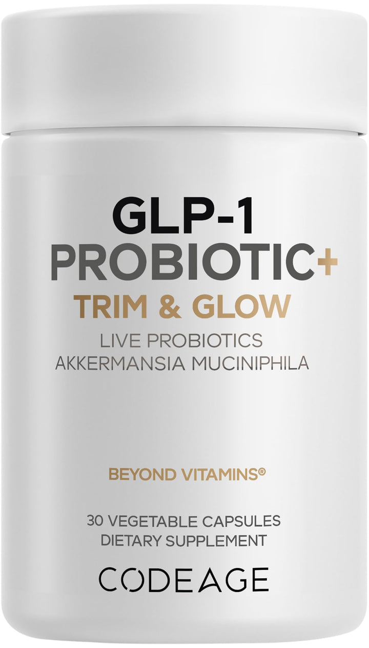 Codeage GLP-1 Probiotic+ bottle for daily gut support and easy supplement routine.