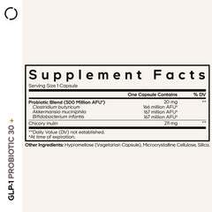 Close-up of capsules in Codeage GLP-1 Probiotic+ bottle for convenient intake.