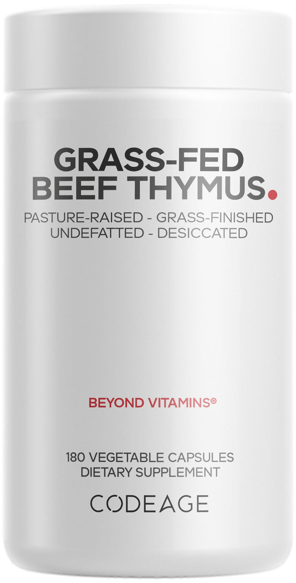Codeage Grass-Fed Thymus bottle pour for convenient daily supplementation.