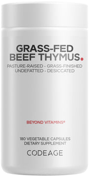 Codeage Grass-Fed Thymus bottle pour for convenient daily supplementation.