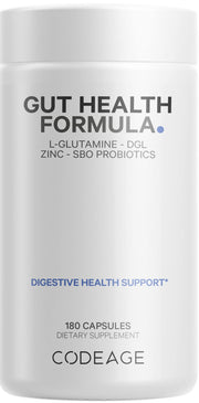 Codeage Gut Health Formula bottle front showing vegan capsule blend for daily wellness