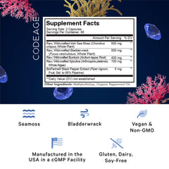 Codeage Irish sea moss capsules with spirulina and bladderwrack label