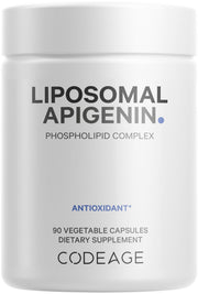 Codeage Liposomal Apigenin bottle front with vegan, non-GMO formula for daily wellness.