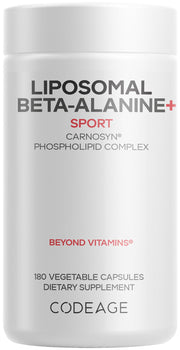 Codeage liposomal beta-alanine bottle front for workouts.