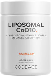 Codeage liposomal CoQ10 bottle showing daily supplement kit for energy support
