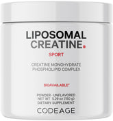 Codeage liposomal creatine powder bottle showing 5,000 mg per serving for your workout routine