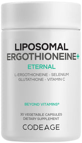 Codeage Liposomal Ergothioneine+ bottle: vegan antioxidant support in a convenient daily capsule.