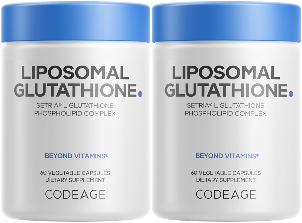 Codeage Liposomal Glutathione bottle with two-pack packaging for daily use.