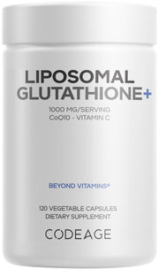Codeage Liposomal Glutathione+ bottle shows 60 servings for everyday antioxidant support