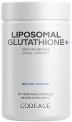 Codeage Liposomal Glutathione+ bottle shows 60 servings for everyday antioxidant support