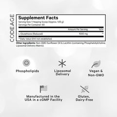 Codeage Liposomal Glutathione Powder scoop-dispense for easy 1,000 mg daily serving.