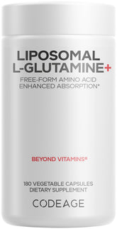 Codeage Liposomal L-Glutamine bottle shown for easy daily use and reliability