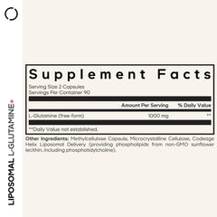 Close-up of Codeage L-Glutamine capsules highlighting vegan, non-GMO formula