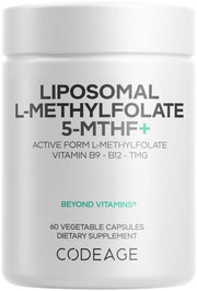 Codeage Liposomal L-Methylfolate 5-MTHF+ bottle front view highlighting enhanced B9 delivery