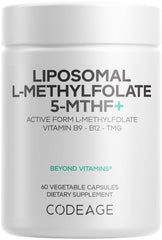 Codeage Liposomal L-Methylfolate 5-MTHF+ bottle front view highlighting enhanced B9 delivery