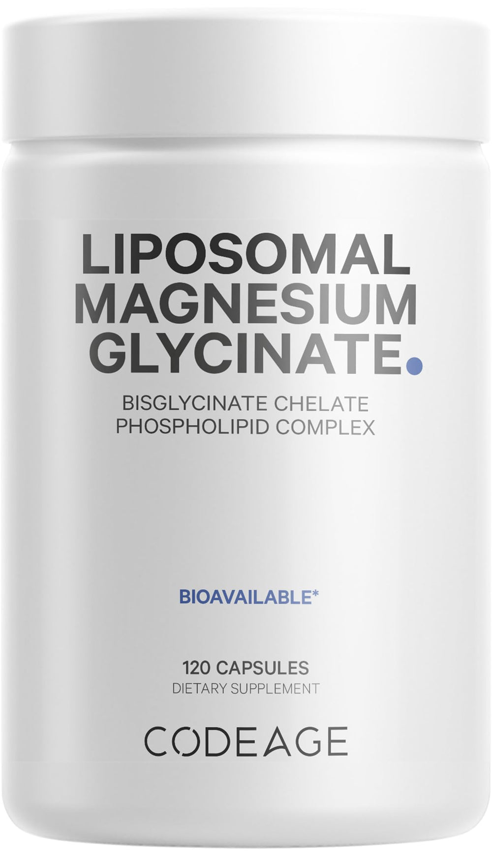 Codeage liposomal magnesium glycinate capsules shown for easy daily mineral support and absorption.